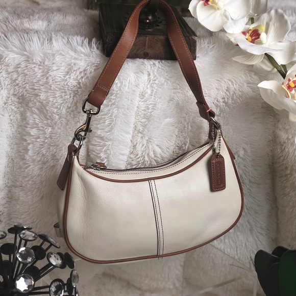 Coach Handbags - COACH Cream and Camel Leather Pochette Bag